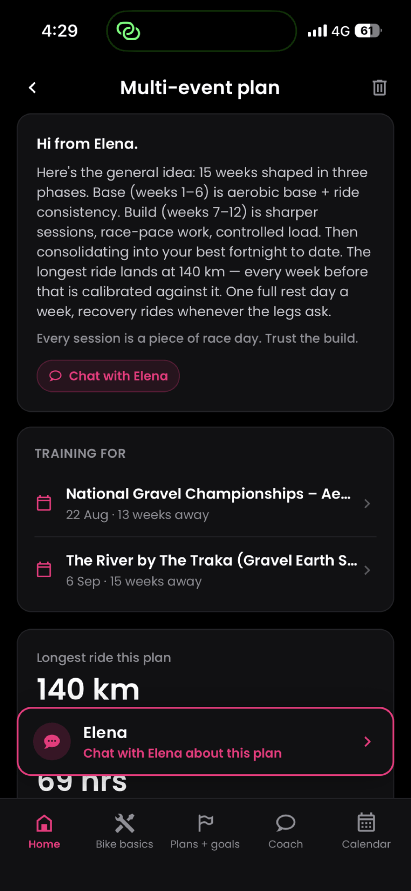 An Etapa training plan laid out week by week