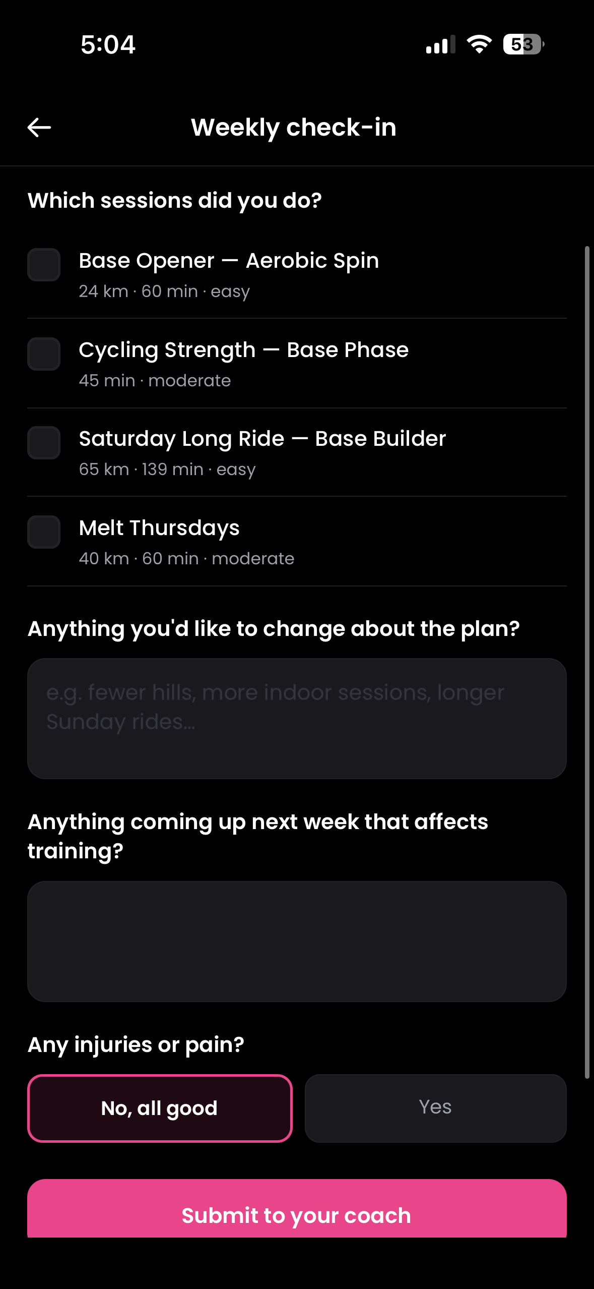 Weekly check-in flow on iOS